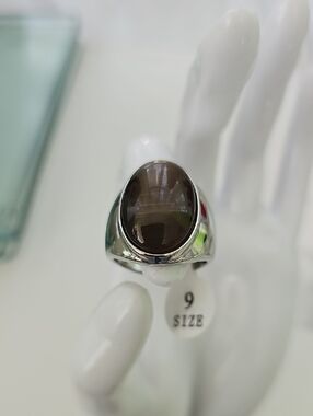 Stainless Steel Men's Smoky Quartz Signet Ring -